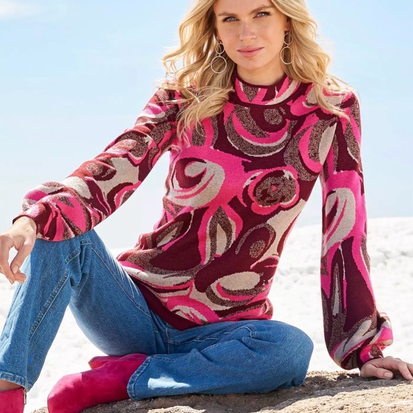 Boston Proper Jacquard Mock Neck Sweater Size S - Picture 1 of 8